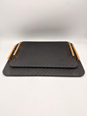 Woven Texture Serving Tray Set with Gold Handles – 2 Piece