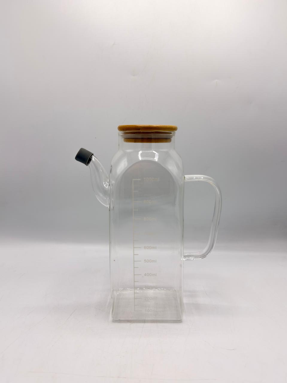 Clear Glass Oil Dispenser with Bamboo Lid