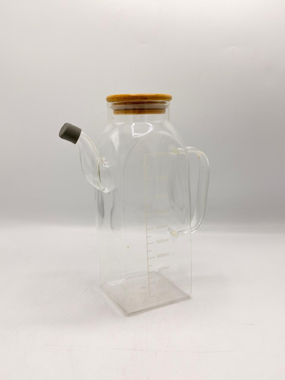 Clear Glass Oil Dispenser with Bamboo Lid