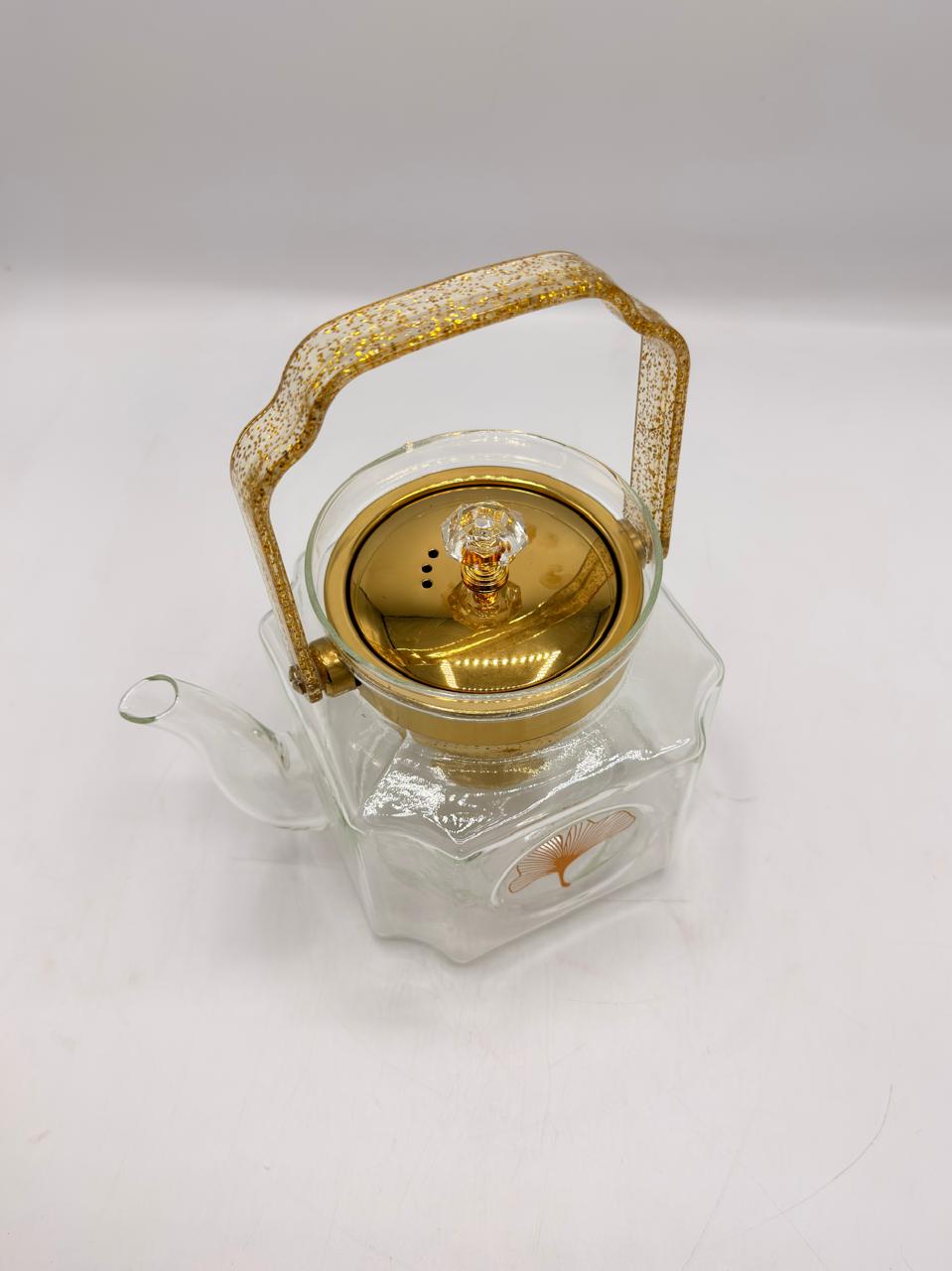 Glass Teapot with Gold Infuser & Ginkgo Print