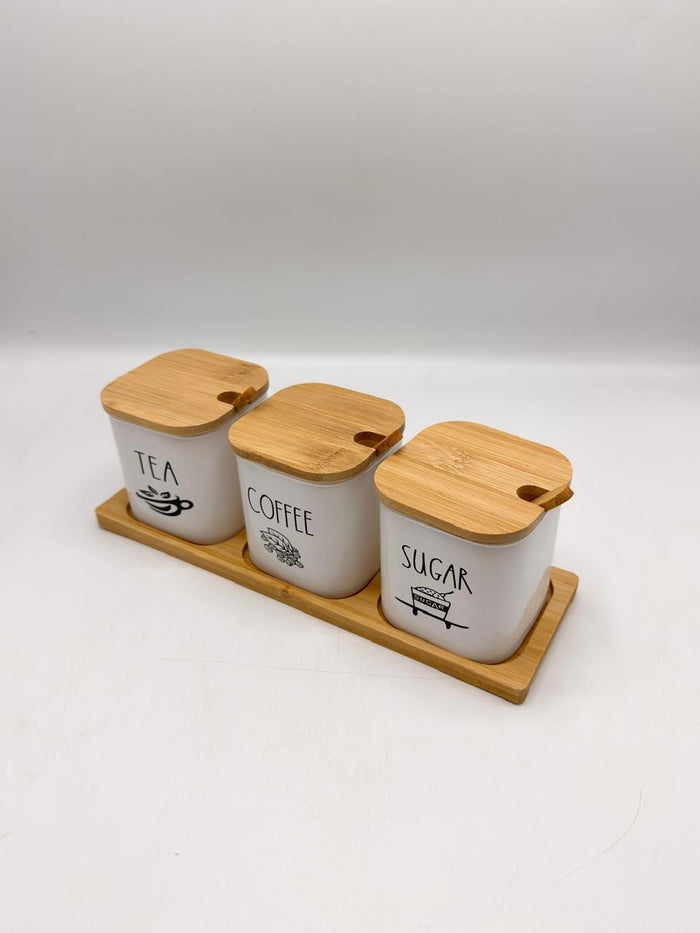 Tea Coffee Sugar Ceramic Canister Set