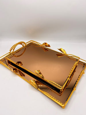 Gold Mirror Vanity Tray Set, 2 Pcs