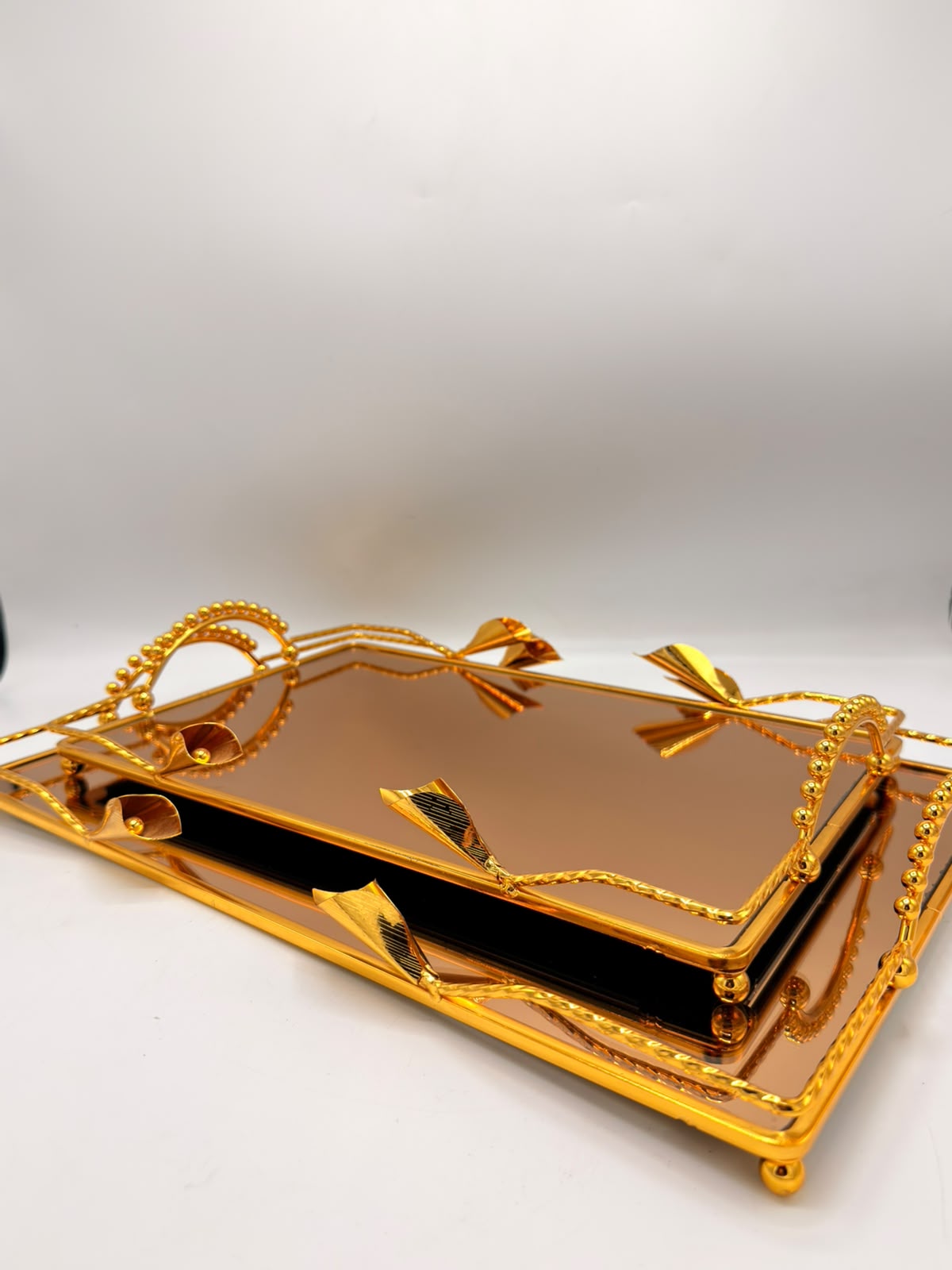 Gold Mirror Vanity Tray Set, 2 Pcs