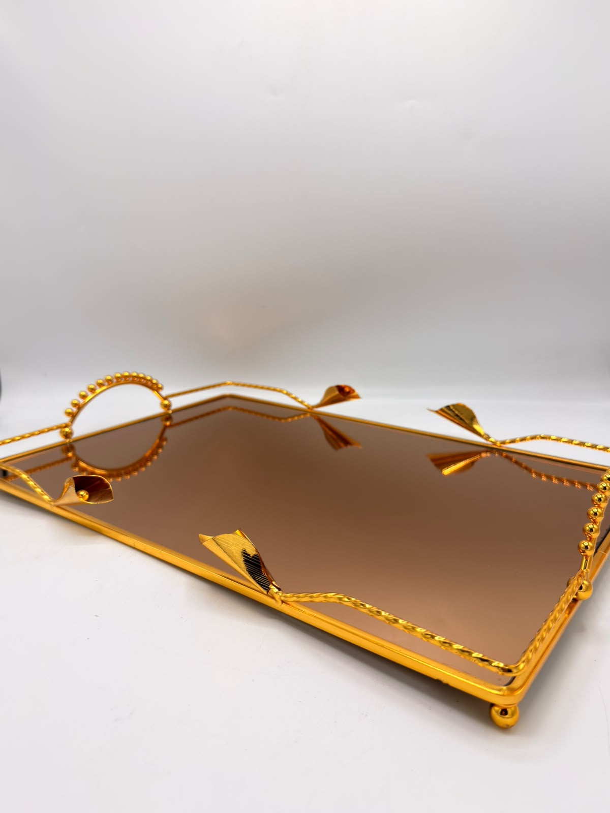 Gold Mirror Vanity Tray Set, 2 Pcs