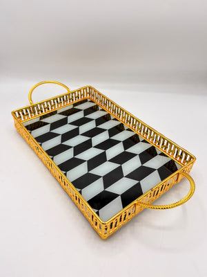 Checkered Glass Tray Set, 2 Pcs