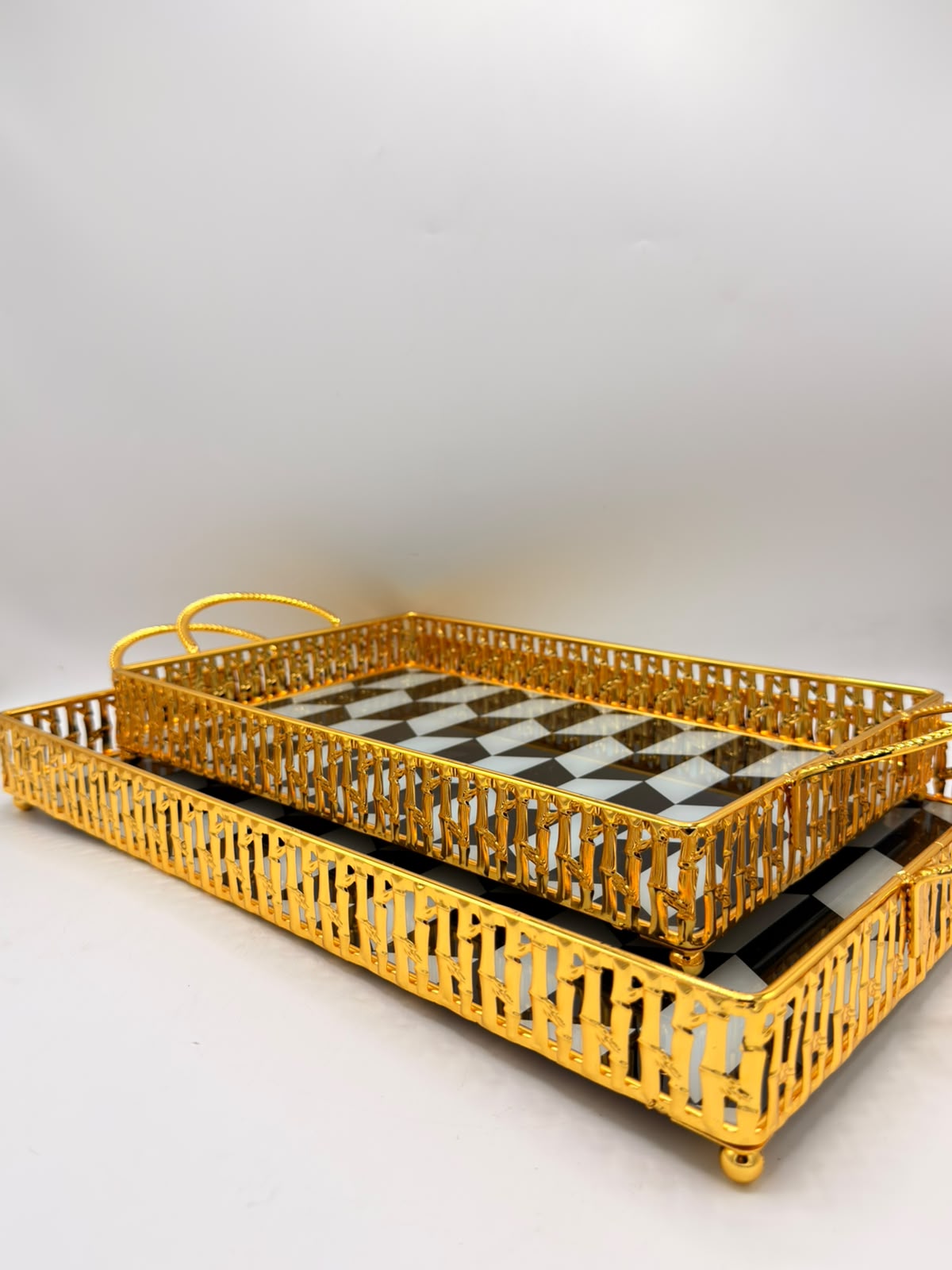 Checkered Glass Tray Set, 2 Pcs