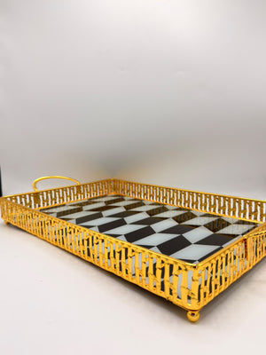 Checkered Glass Tray Set, 2 Pcs