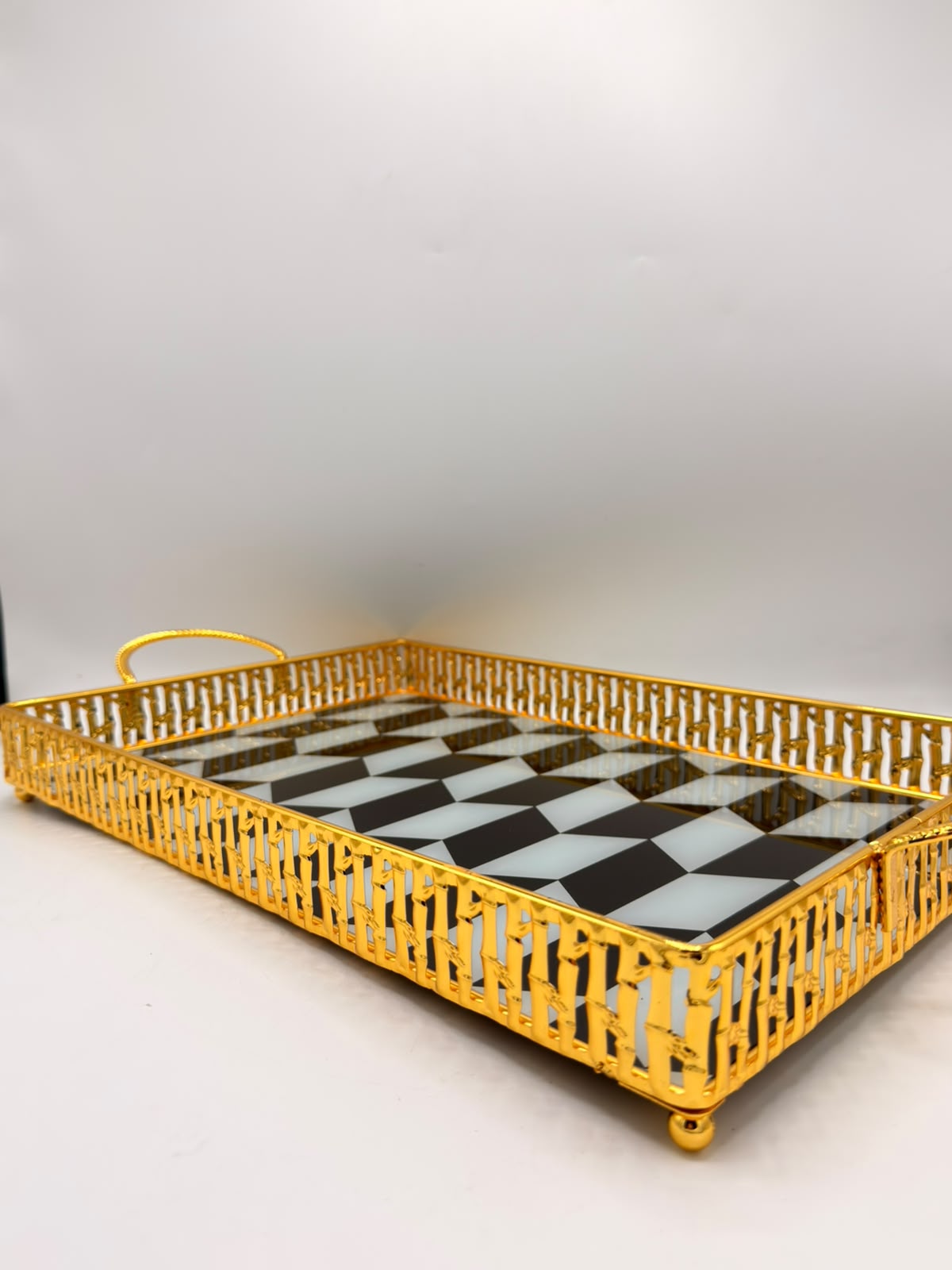 Checkered Glass Tray Set, 2 Pcs