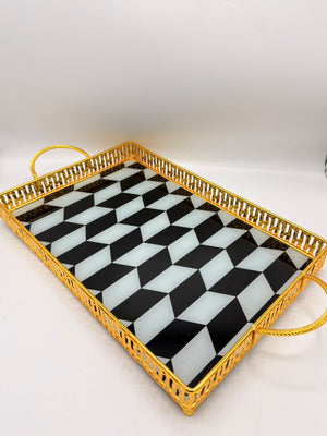 Checkered Glass Tray Set, 2 Pcs
