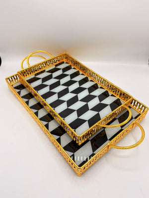 Checkered Glass Tray Set, 2 Pcs