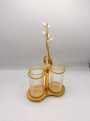Gold Calla Lily Glass Holder Set