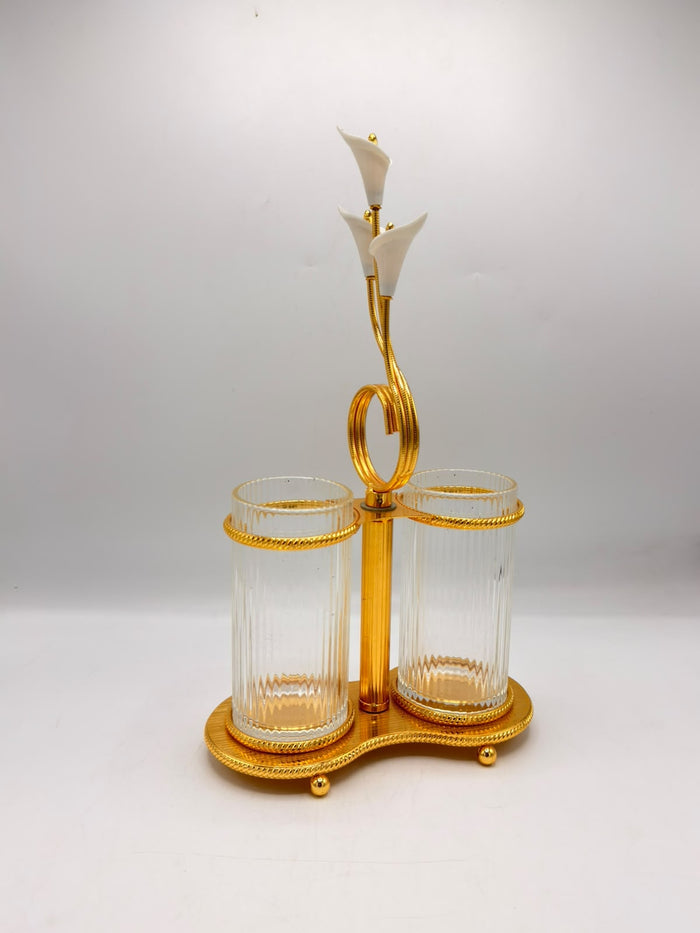 Gold Calla Lily Glass Holder Set