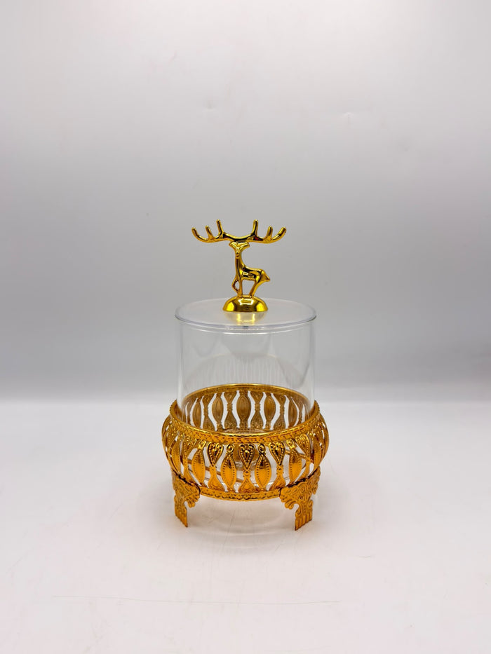 Gold Deer Finial Glass Jar