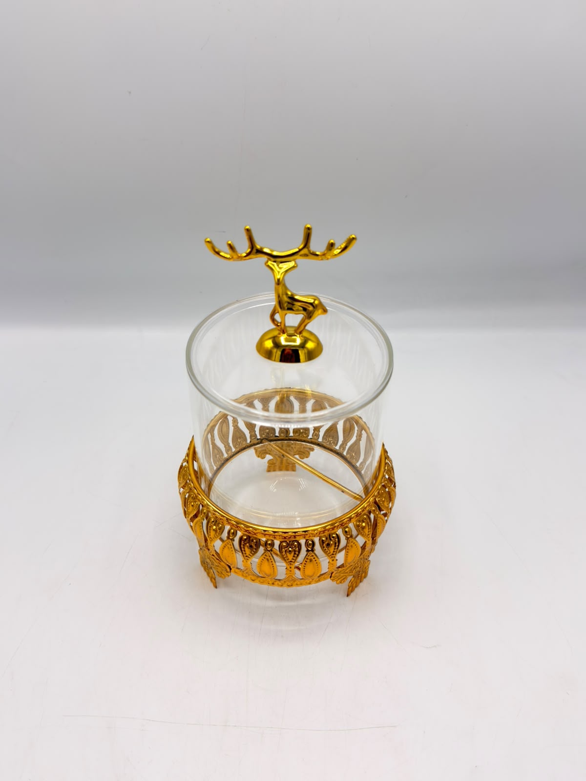Gold Deer Finial Glass Jar