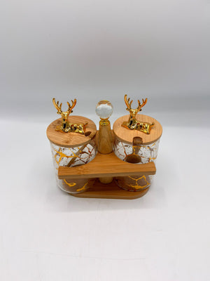 Amber Marble Deer Bamboo Jar Set