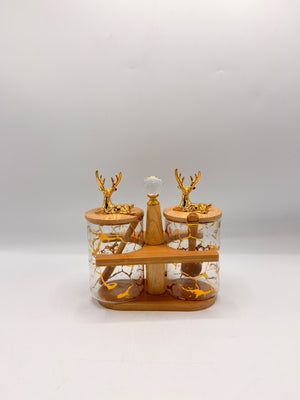 Amber Marble Deer Bamboo Jar Set
