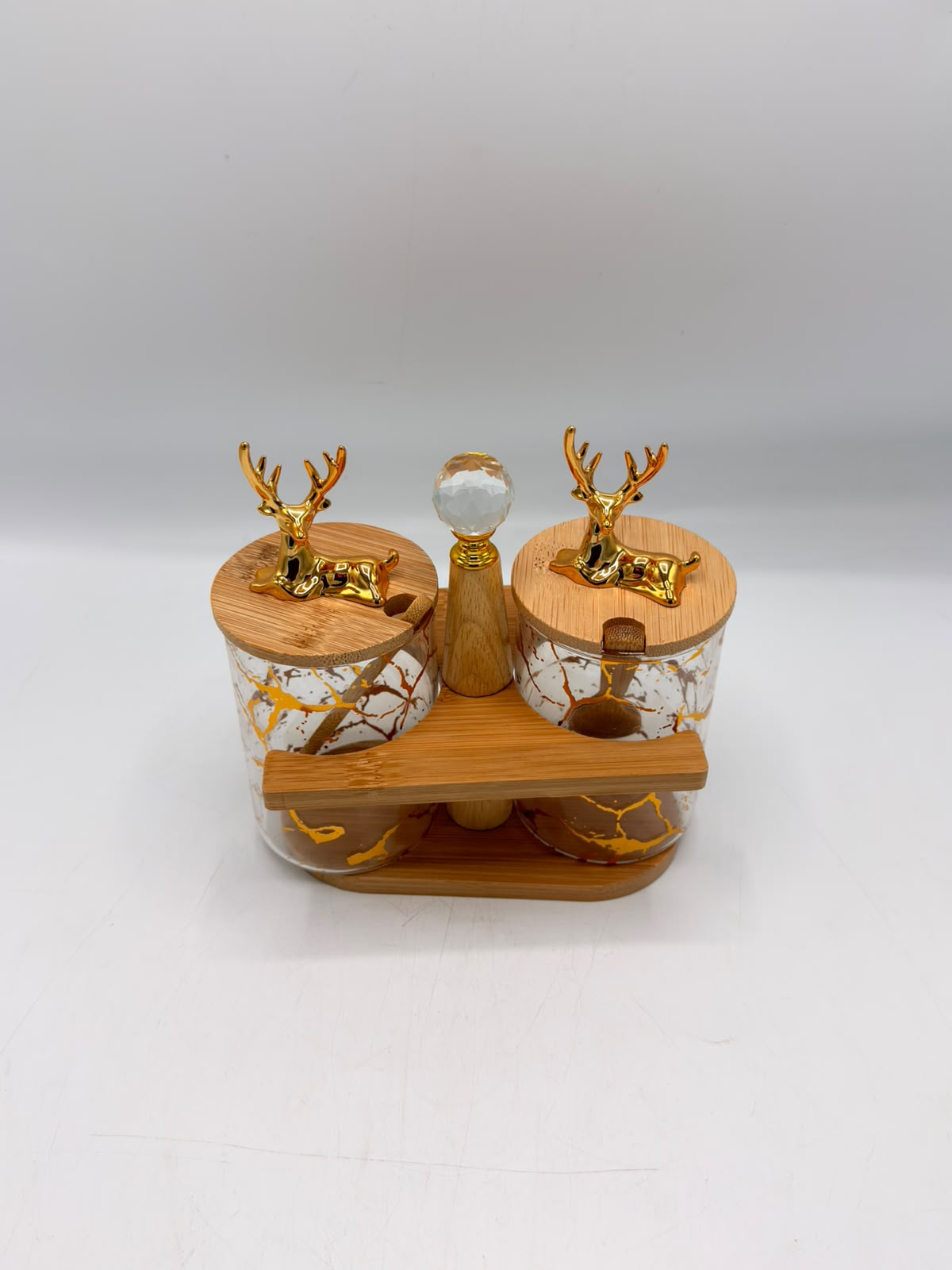 Amber Marble Deer Bamboo Jar Set
