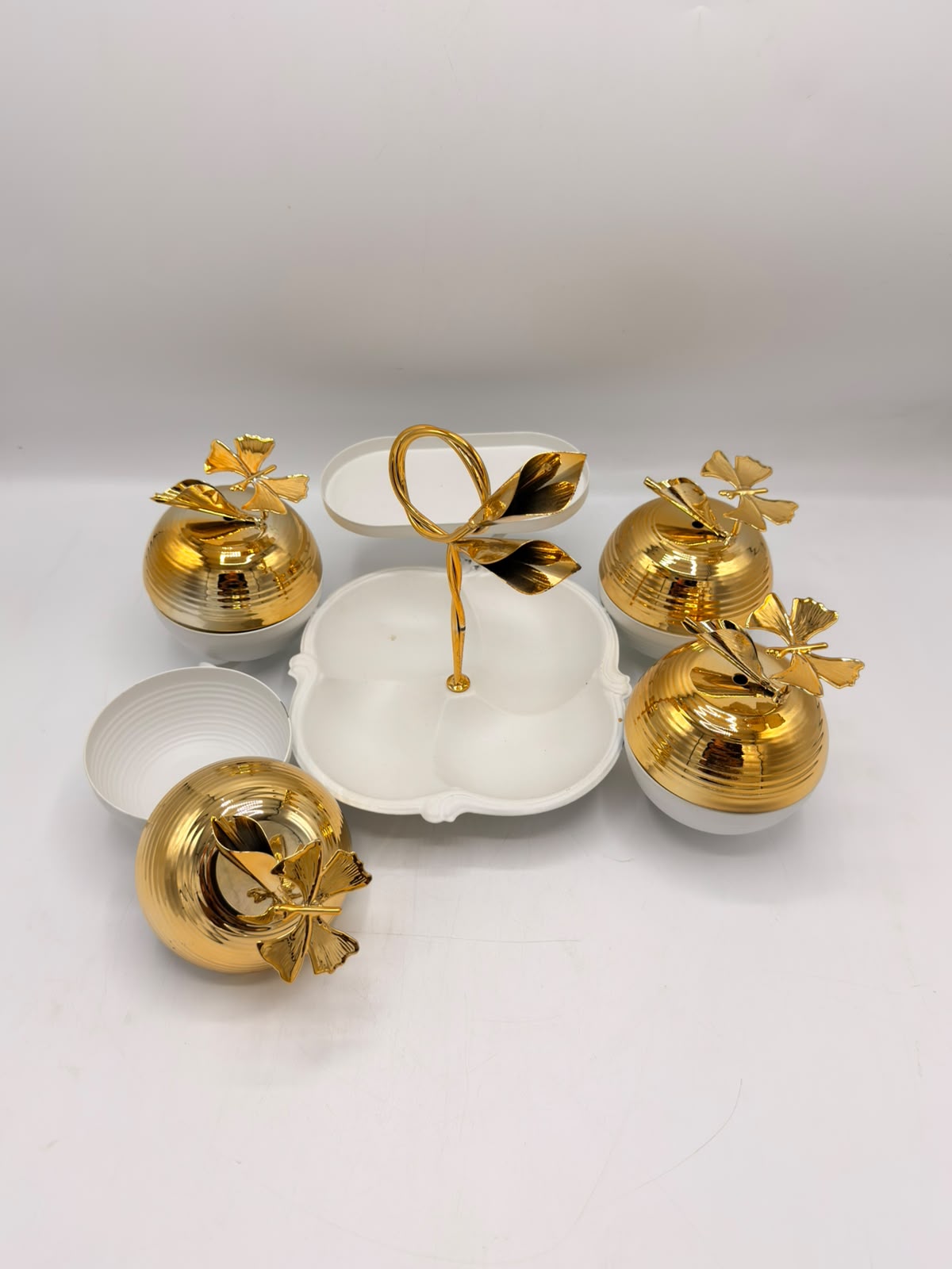 Gold Ginkgo Snack Bowl Server Set