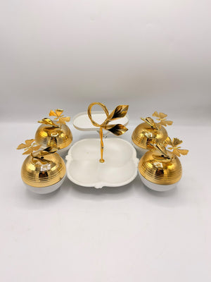 Gold Ginkgo Snack Bowl Server Set