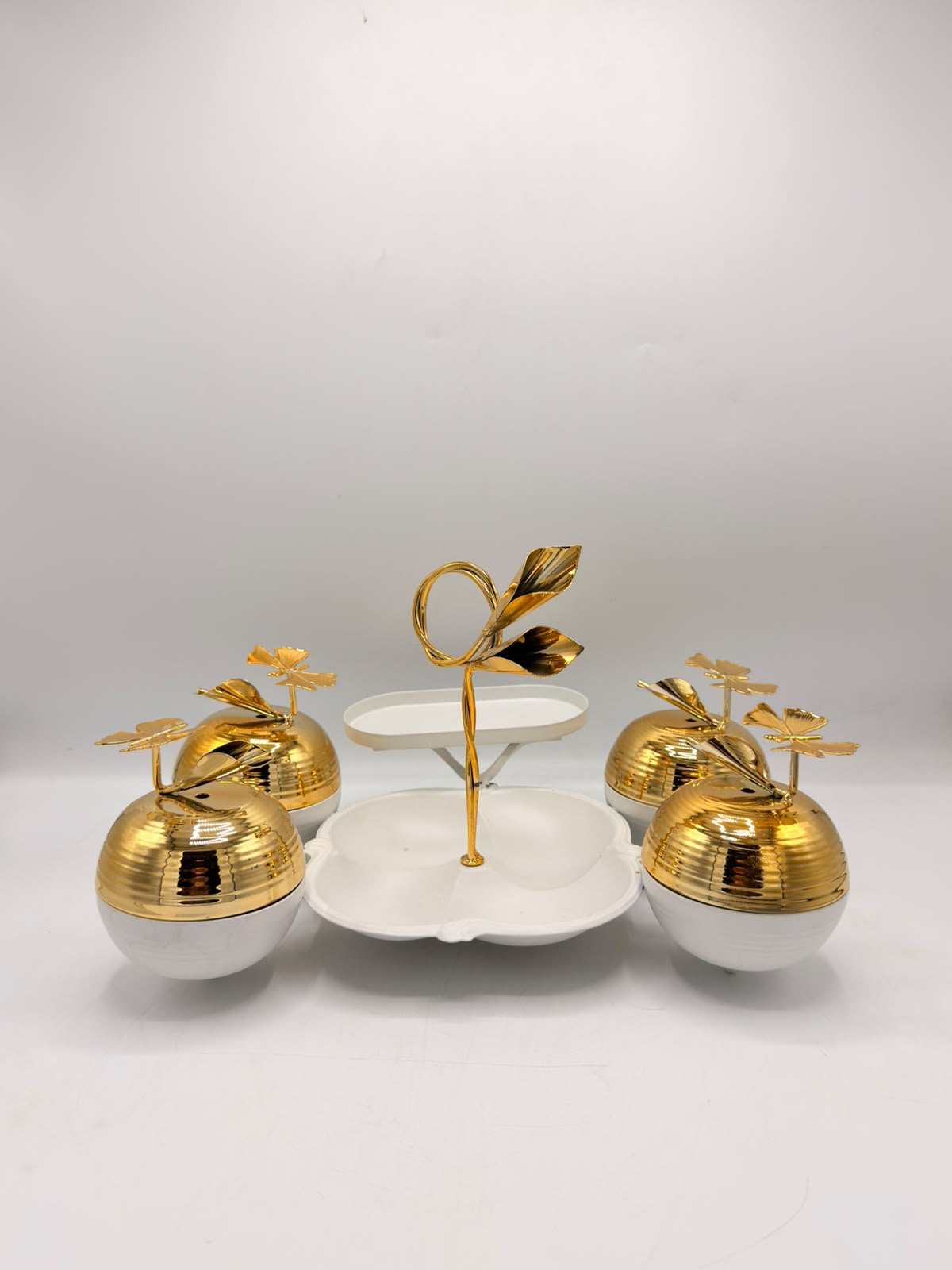 Gold Ginkgo Snack Bowl Server Set