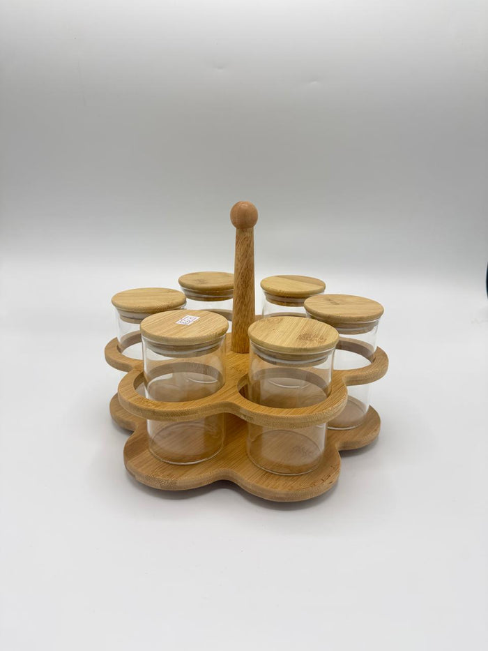 Rotating Bamboo Lid Spice Jar Set
