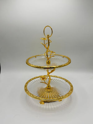 Golden Lily 2-Tier Glass Dessert Stand