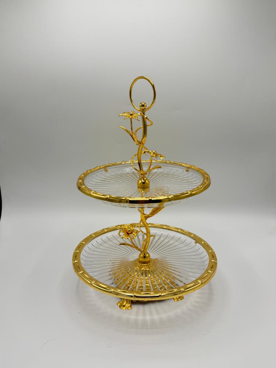 Golden Lily 2-Tier Glass Dessert Stand