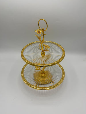 Golden Lily 2-Tier Glass Dessert Stand