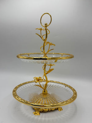 Golden Lily 2-Tier Glass Dessert Stand