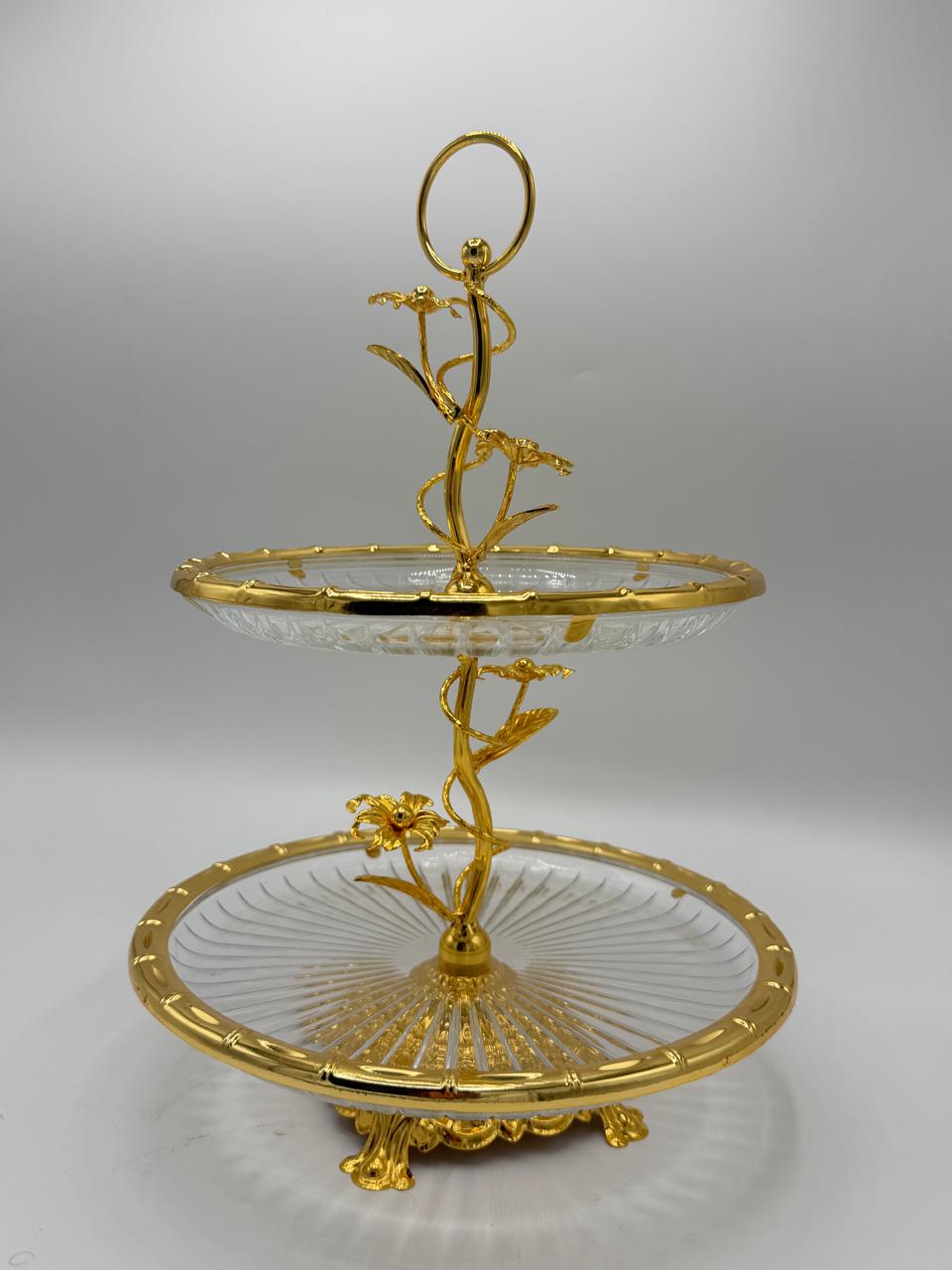 Golden Lily 2-Tier Glass Dessert Stand