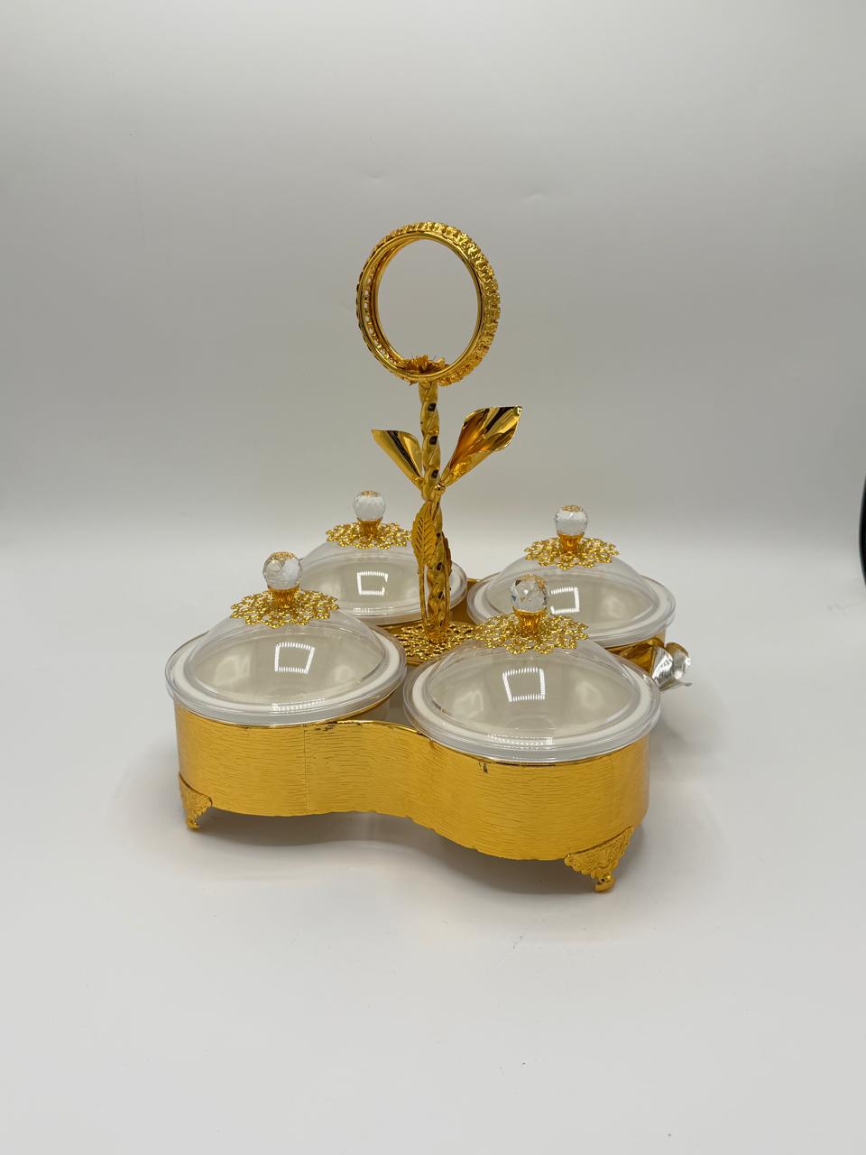Royal Gold 4-Piece Dry Fruit Serving Set with Porcelain Bowls