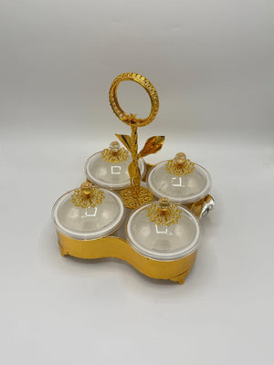 Royal Gold 4-Piece Dry Fruit Serving Set with Porcelain Bowls