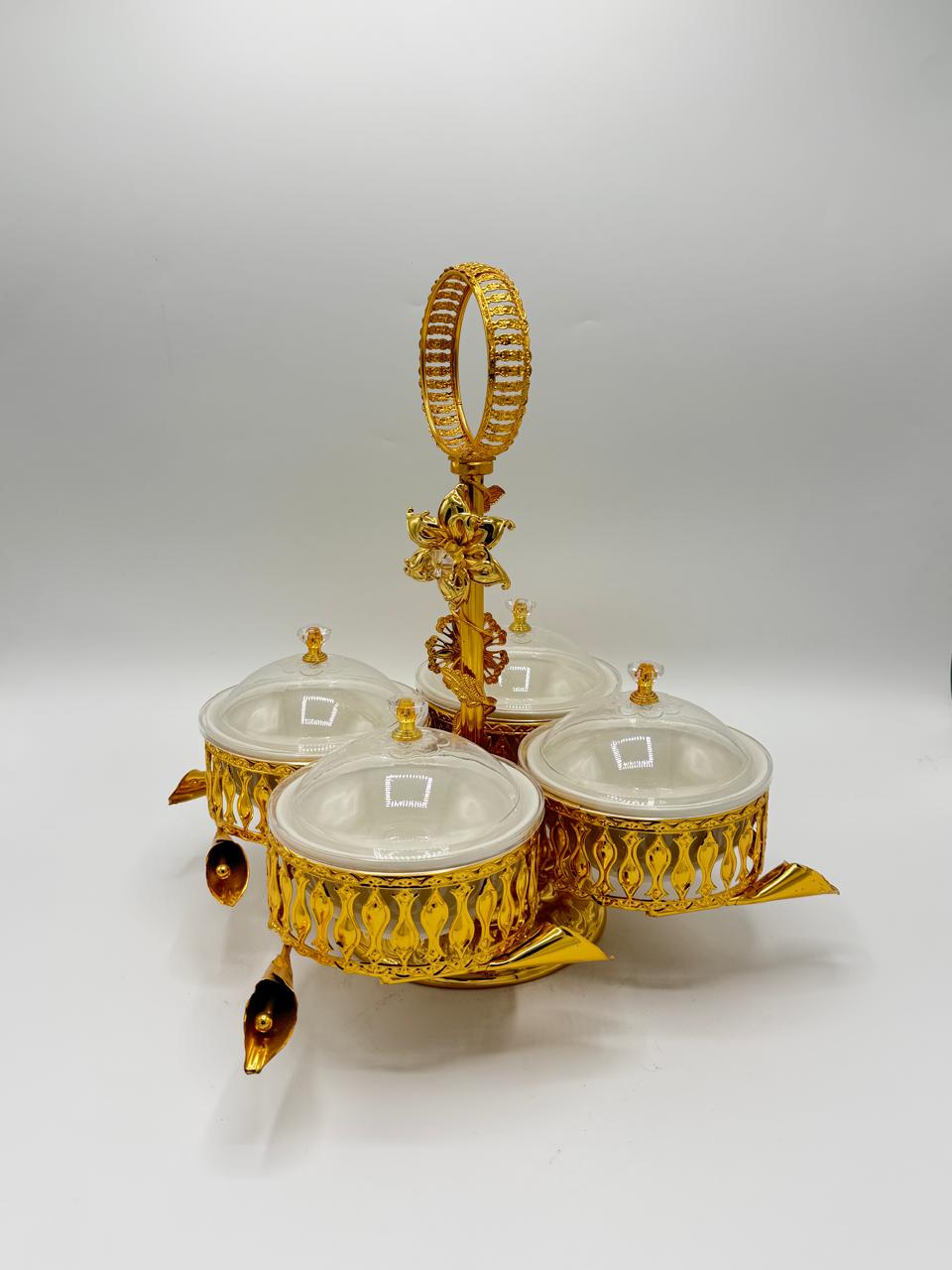 Elegant Gold Lattice 4-Piece Dry Fruit Bowl Set