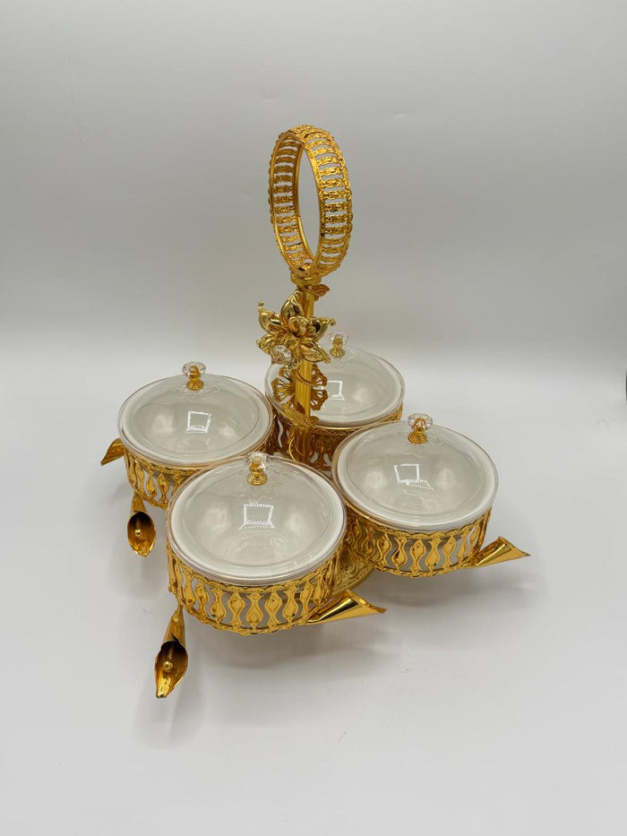 Elegant Gold Lattice 4-Piece Dry Fruit Bowl Set