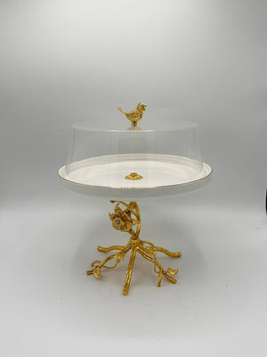 Elevated Gold Branch Cake Stand with Glass Dome