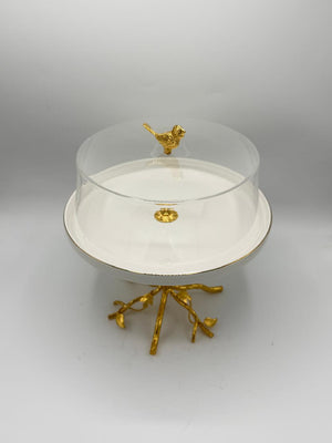 Elevated Gold Branch Cake Stand with Glass Dome