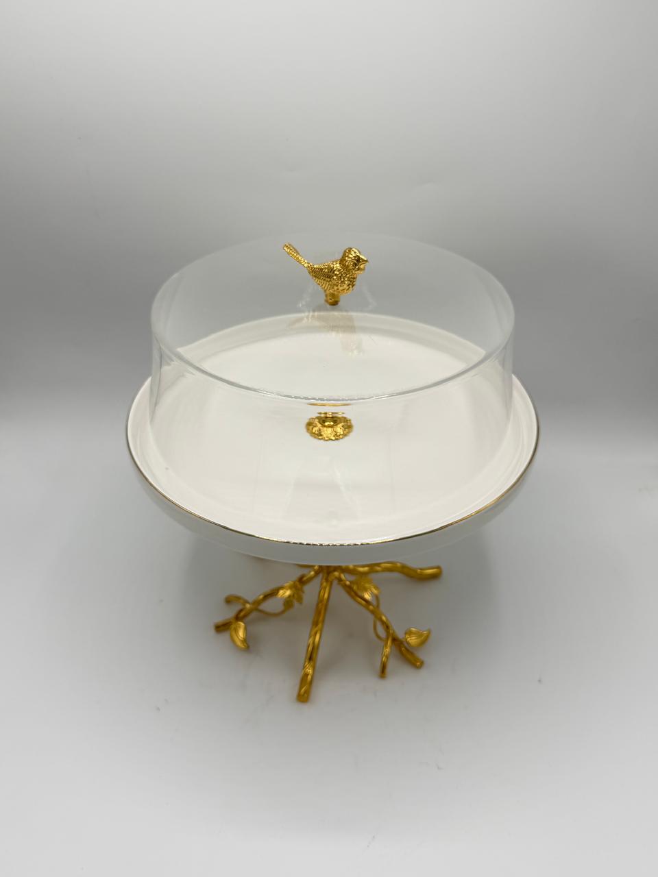 Elevated Gold Branch Cake Stand with Glass Dome