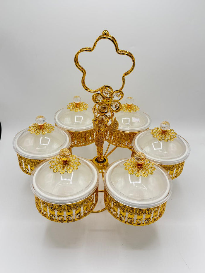 Rotating Gold 6-Piece Dry Fruit Bowl Set