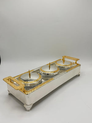 Silver & Gold 3-Piece Dry Fruit Box with Tray