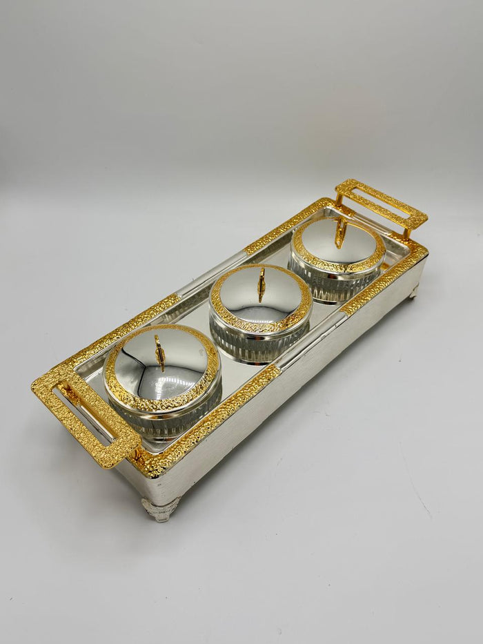 Silver & Gold 3-Piece Dry Fruit Box with Tray
