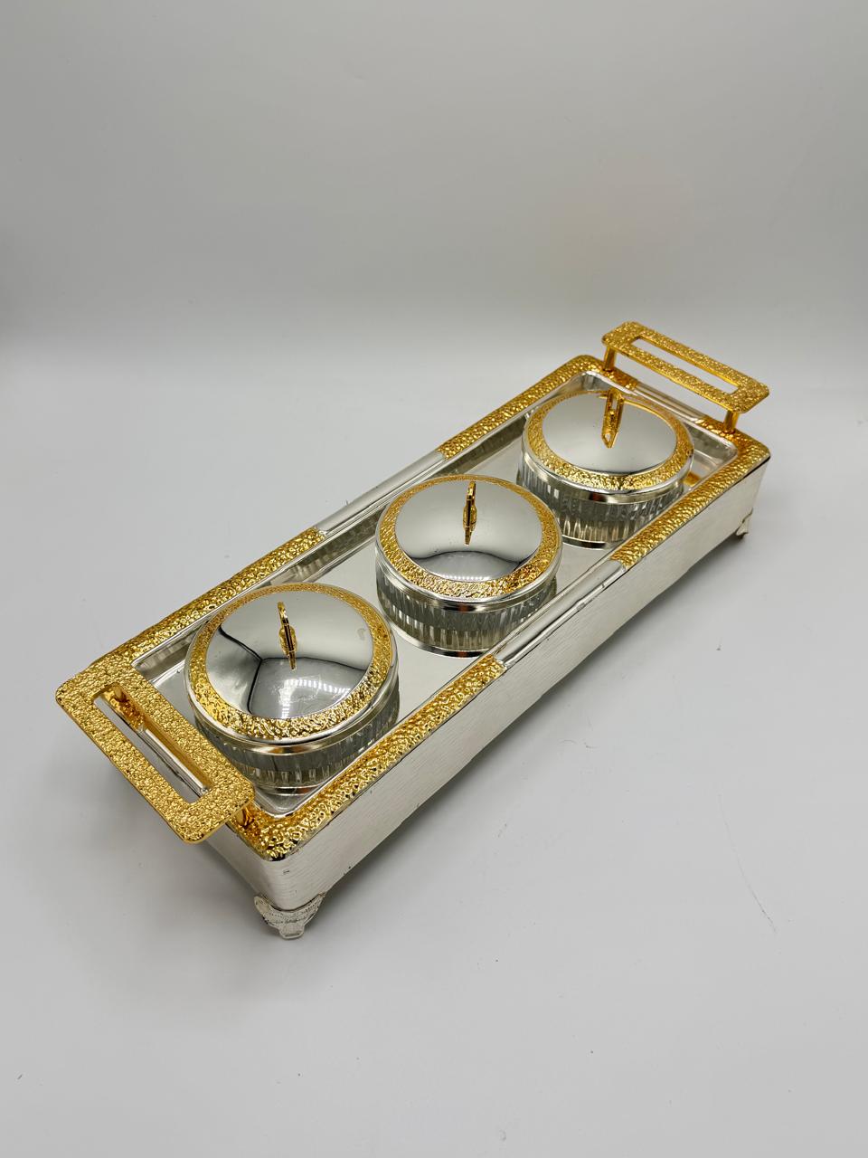 Silver & Gold 3-Piece Dry Fruit Box with Tray