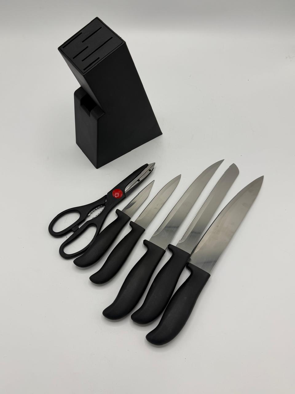 7Pcs Black Handle Knife Block Set
