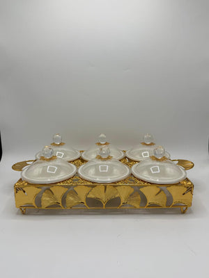 Gold Ginkgo Leaf 6-Compartment Snack Tray Set
