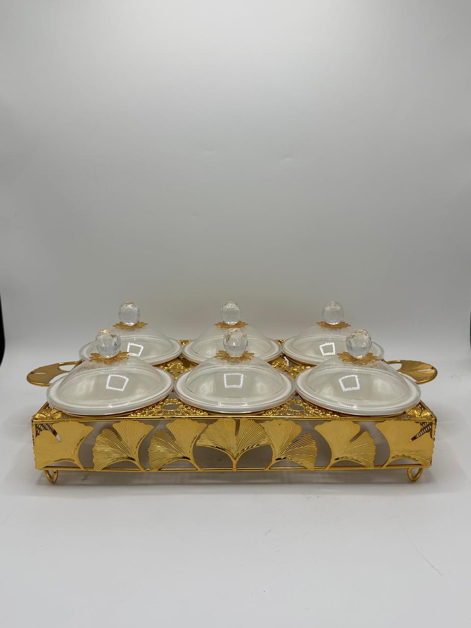 Gold Ginkgo Leaf 6-Compartment Snack Tray Set