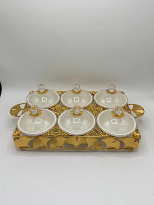 Gold Ginkgo Leaf 6-Compartment Snack Tray Set