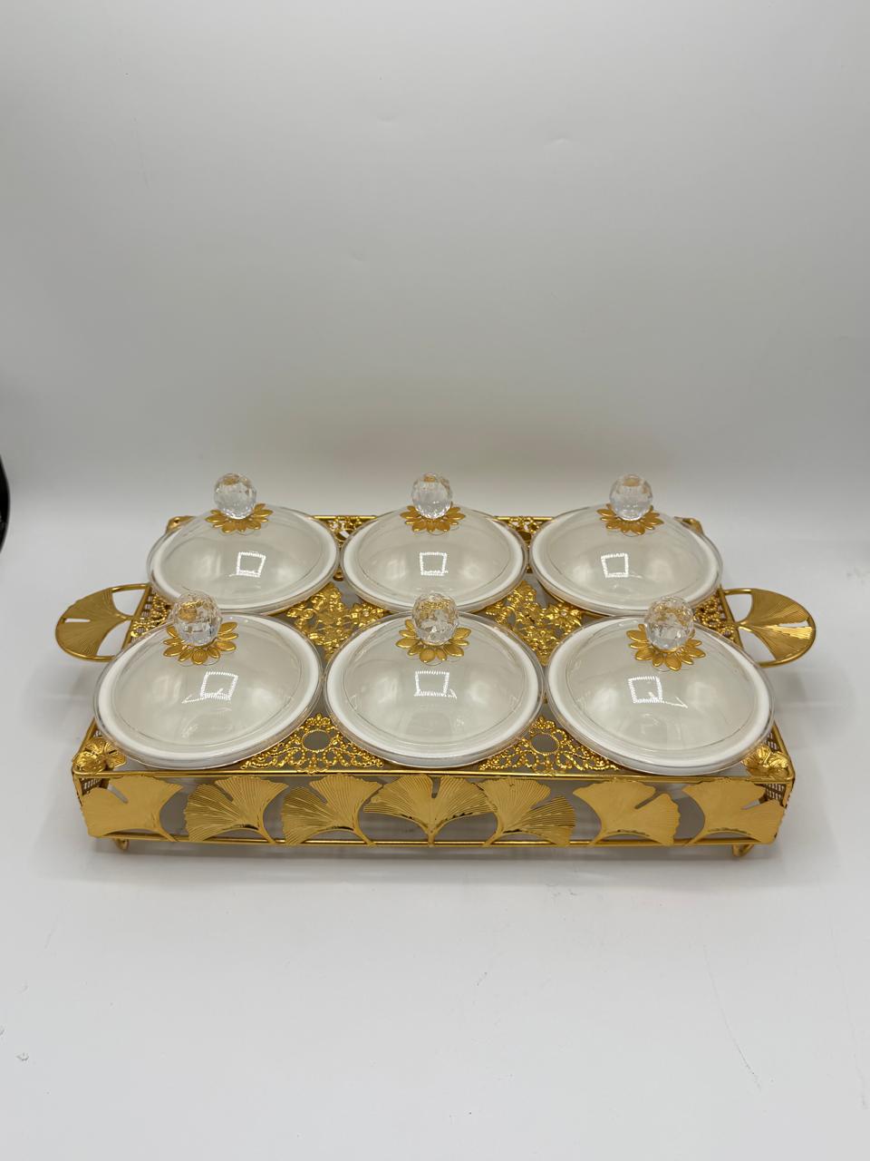 Gold Ginkgo Leaf 6-Compartment Snack Tray Set