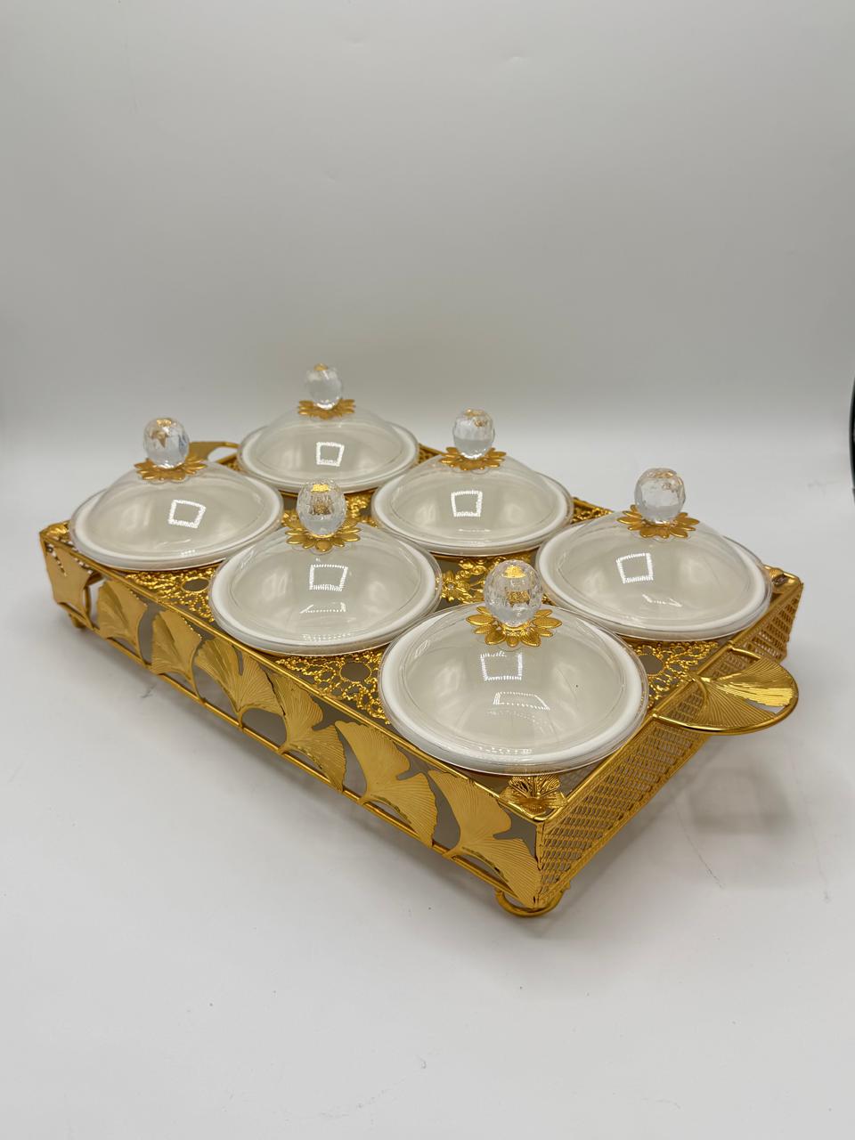 Gold Ginkgo Leaf 6-Compartment Snack Tray Set