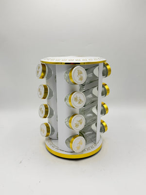 White & Gold Rotating Spice Jar Rack (12/16 Pcs)