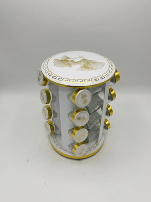 White & Gold Rotating Spice Jar Rack (12/16 Pcs)