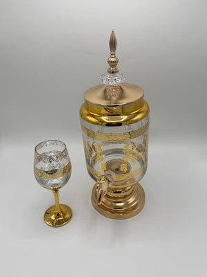 Gold Greek Key Juice Dispenser & Goblet Set (6 Pcs)